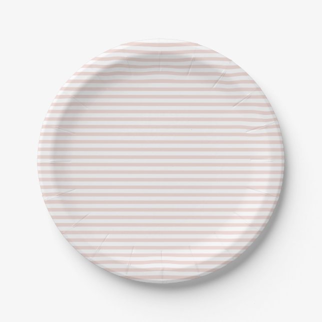Chic blush pink white thin stripes elegant cute paper plate (Front)