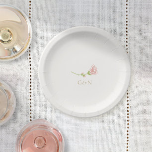 Chic Blush Rose Couple Initials Wedding Paper Plate