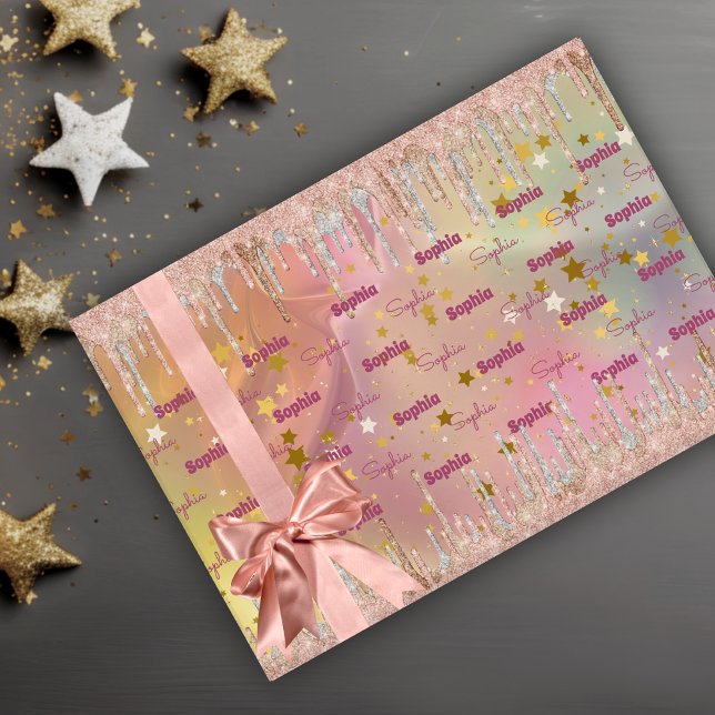 Chic blush rose unicorn dripping glitter wrapping paper sheet (Creator Uploaded)