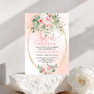 Chic Blush Roses Gold Floral 16th Birthday Card