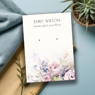 Chic Blush Roses Watercolor Floral Earring Display Business Card