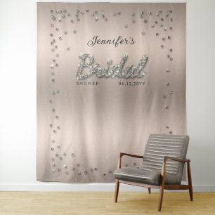 Chic Blush Sparkle Glitter Bridal Shower Backdrop Tapestry