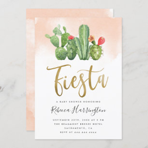 Chic Blush Watercolor & Cactus Fiesta Baby Shower Invitation