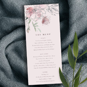 Chic Blush Watercolor Floral Wedding Menu Card