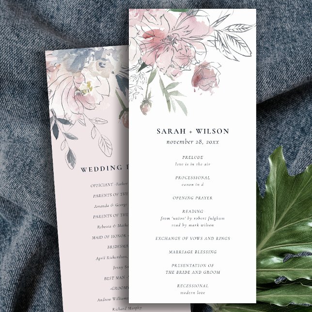 Chic Blush Watercolor Floral Wedding Program (Creator Uploaded)