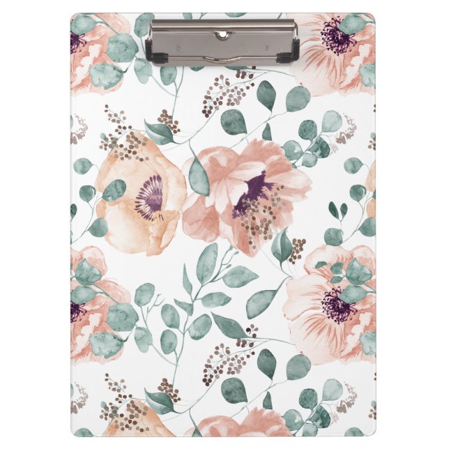 Chic Blush Watercolor Flowers Clipboard (Front)