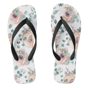 Chic Blush Watercolor Flowers Thongs