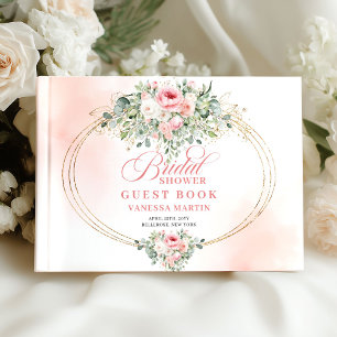 Chic Bohemian Blush Floral Minimal Bridal Shower Guest Book