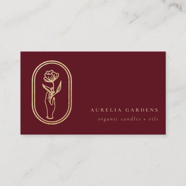 Chic Bohemian Golden Floral Logo Business Card (Front)