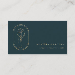 Chic Bohemian Golden Floral Logo Business Card