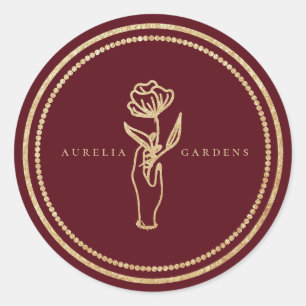 Chic Bohemian Golden Floral Logo Classic Round Sticker