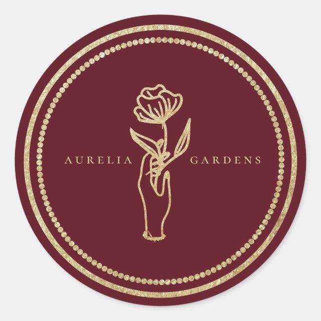 Chic Bohemian Golden Floral Logo Classic Round Sticker (Front)