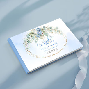 Chic Bohemian Light Blue Gold Floral Bridal Shower Guest Book