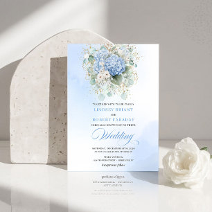 Chic Bohemian Pale Blue Hydrangea Floral Wedding  Invitation