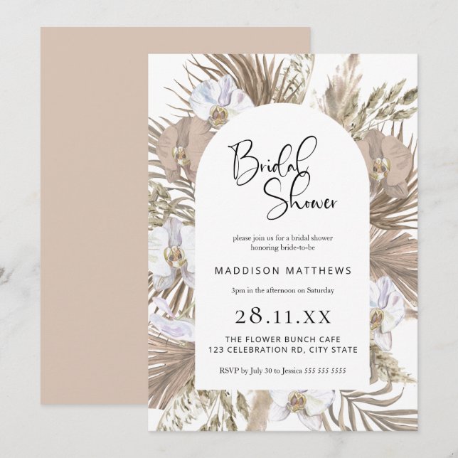 Chic Bohemian Palm Arch: Perfect Pink Shower Invitation (Front/Back)
