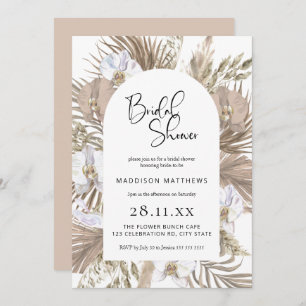 Chic Bohemian Palm Arch: Perfect Pink Shower Invitation