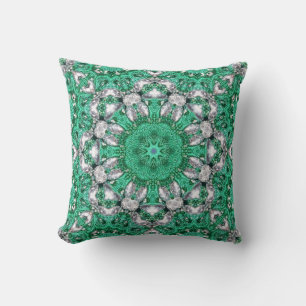 chic bohemian pattern emerald green mandala cushion