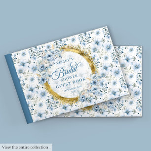 Chic Bohemian Powder Blue Gold Floral Guest Book
