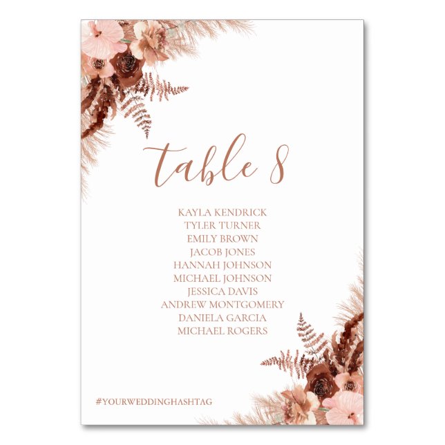 Chic Bohemian Seating Plan Cards with Guest Name (Front)