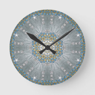 Chic Bohemian Vintage Fashion Silver blue mandala Round Clock