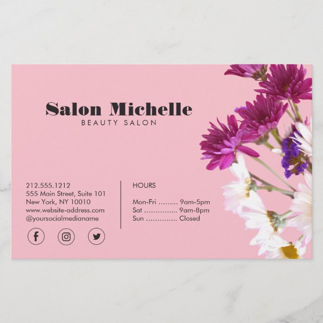Chic Bohemian Wildflowers Pink Boutique Salon Flyer (Front)