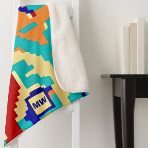 Chic boho abstract vector colourful monogram sherp sherpa blanket