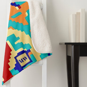 Chic boho abstract vector colourful monogram sherpa blanket