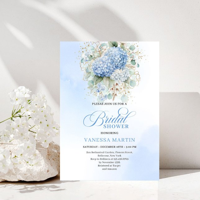 Chic Boho Blue Hydrangeas Bridal Shower Invitation (Chic Boho Blue Hydrangeas Bridal Shower Invitation)