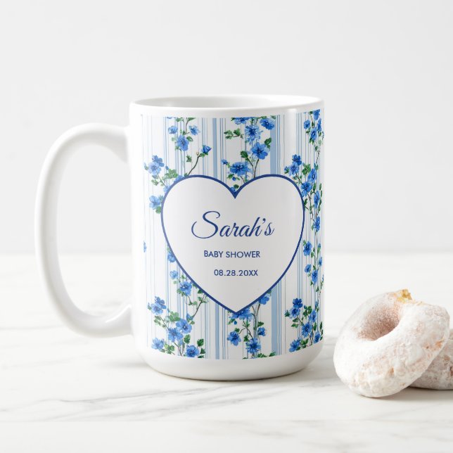 Chic Boho Blue Wildflower Boy floral Baby Shower  Coffee Mug (With Donut)