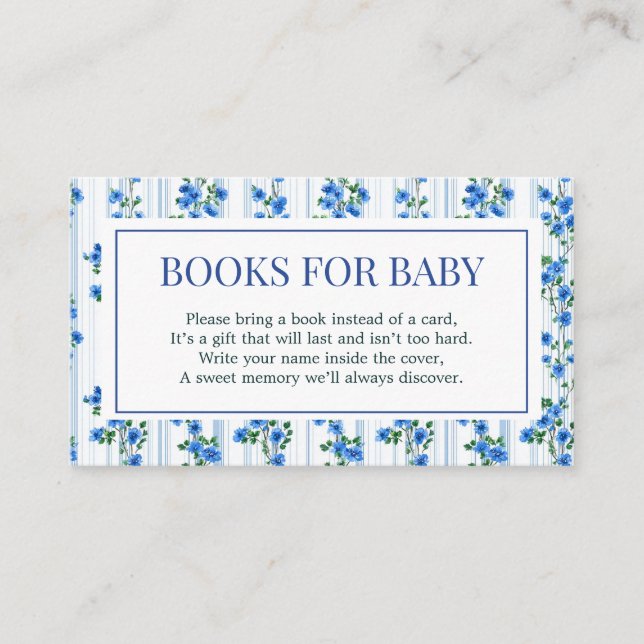 Chic Boho Blue Wildflower Boy floral Baby Shower  Enclosure Card (Front)