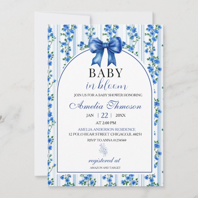 Chic Boho Blue Wildflower Boy floral Baby Shower Invitation (Front)