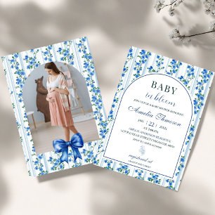 Chic Boho Blue Wildflower Boy floral Baby Shower Invitation