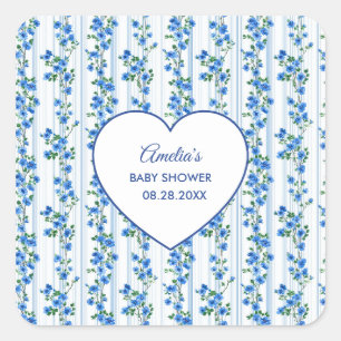 Chic Boho Blue Wildflower Boy floral Baby Shower Square Sticker