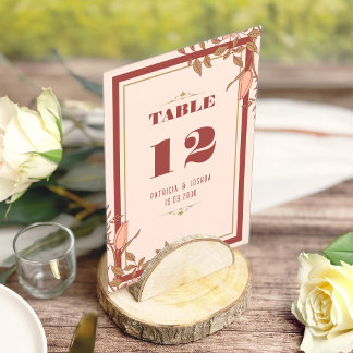 Chic Boho Blush Beige Wedding Table Number