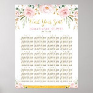 Chic Boho Blush Floral Girl Baby Shower Seating Poster