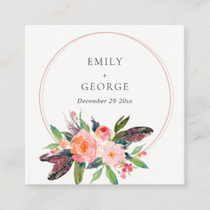 CHIC BOHO BLUSH FLORAL WREATH WEDDING WEBSITE RSVP SQUARE BUSINESS CARD