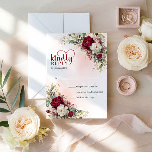 Chic Boho Blush Gold Flowers Wedding RSVP Card