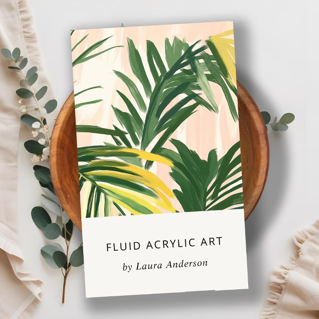 Chic Boho Blush Green Tropical Palm Leaves Beach Business Card (Creator Uploaded)
