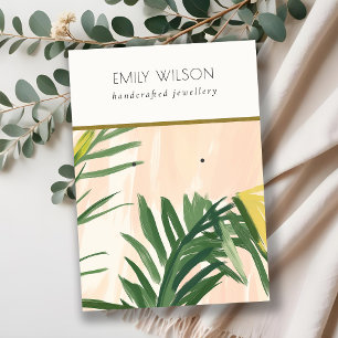 Chic Boho Blush Green Tropical Palm Leaves Earring Business Card