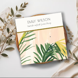 Chic Boho Blush Green Tropical Palm Leaves Earring Square Business Card