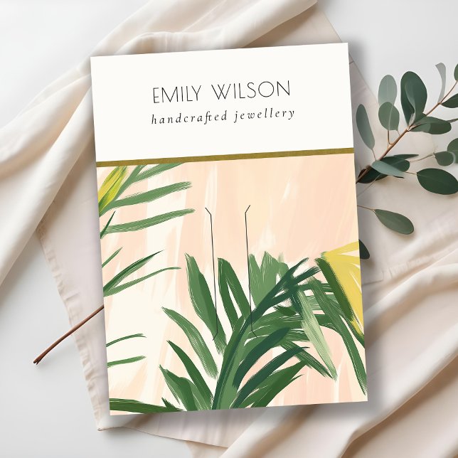 Chic Boho Blush Green Tropical Palm Leaves Hairpin Business Card (Creator Uploaded)