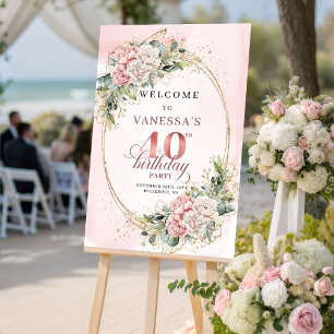 Chic Boho Blush Pink Eucalyptus 40th Birthday Welc Poster