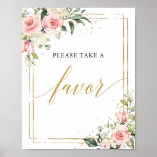 Chic Boho blush pink floral gold frame favour sign