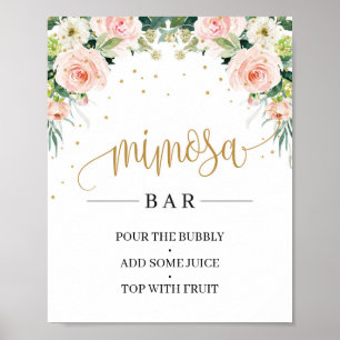 Chic Boho blush pink floral gold mimosa bar sign