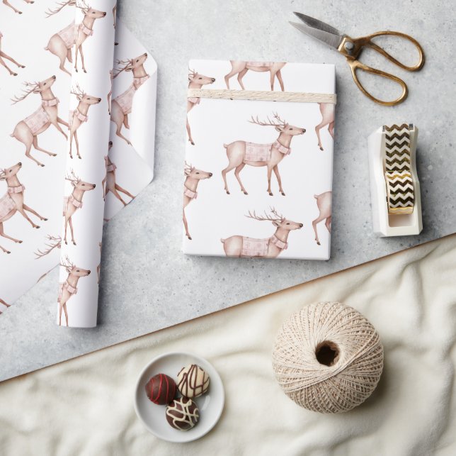 Chic Boho Blush Pink White Deer Wrapping Paper (Crafts)