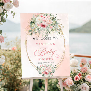Chic Boho Blush Roses Baby Shower Welcome Poster