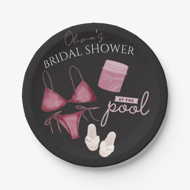 Chic boho bridal shower pool party paper plate (Front)