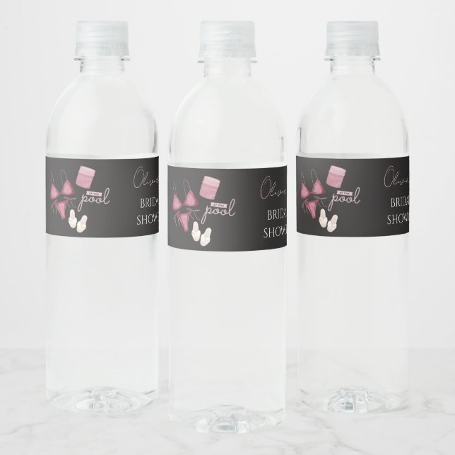 Chic boho bridal shower pool party  water bottle label (Bottles)