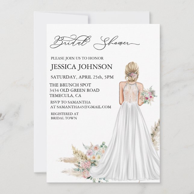 Chic Boho Bridal Shower Wedding Dress Blonde  Invitation (Front)