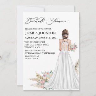 Chic Boho Bridal Shower Wedding Dress Brunette Invitation
